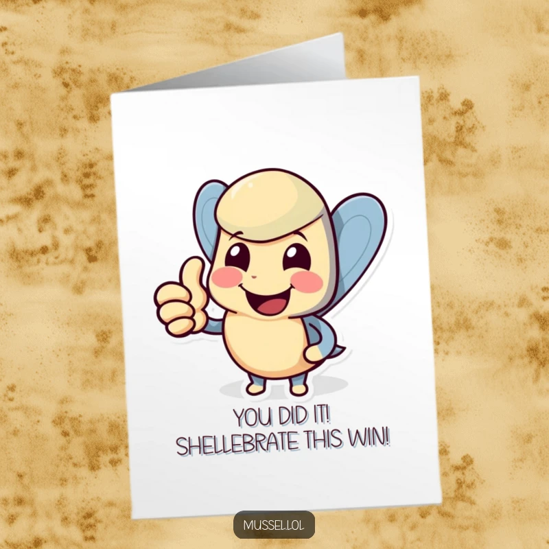 Funny Free Printable Congratulations Card: Smiling Mussel Giving a Cheerful Thumbs Up, Celebrating Success