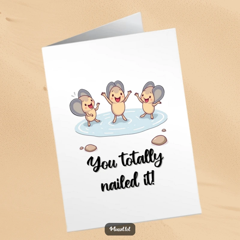 Funny Free Printable Congratulations Card: Mussels in perfect sync, dancing enthusiastically to celebrate an achievement.