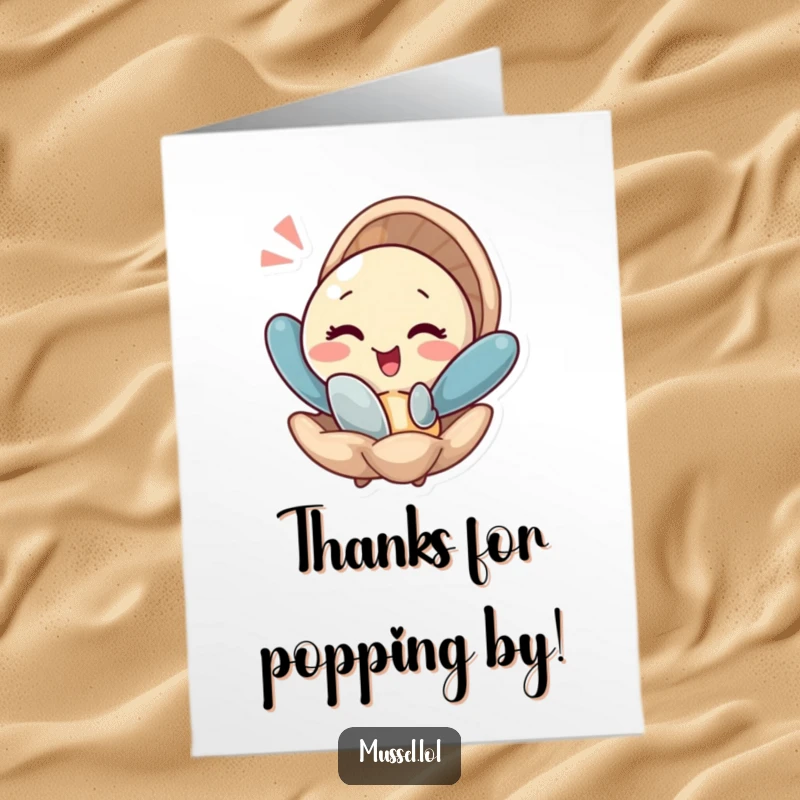 Funny Free Printable Thank You Card: Winking mussel character emerging from its shell with a playful flourish.