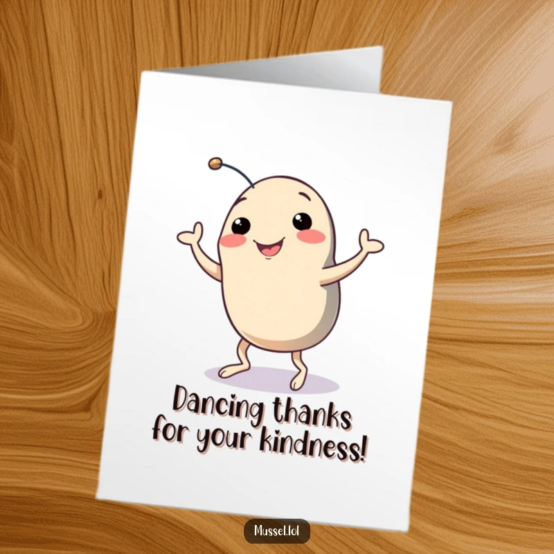 Funny Free Printable Thank You Card: A happy mussel with legs is doing a fun, silly dance.