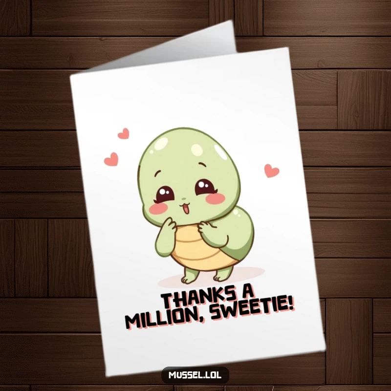 Funny Free Printable Thank You Card: A mussel character blowing a kiss, conveying thanks with heartfelt affection to an imaginary crowd.