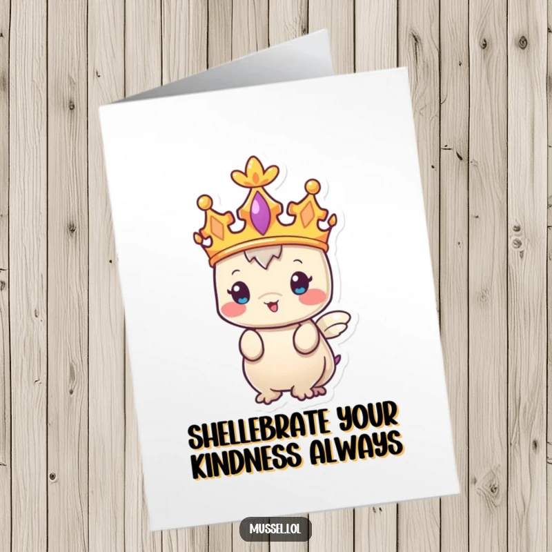 Funny Free Printable thank you card with a majestic mussel wearing a tiny crown, looking dignified and appreciative.