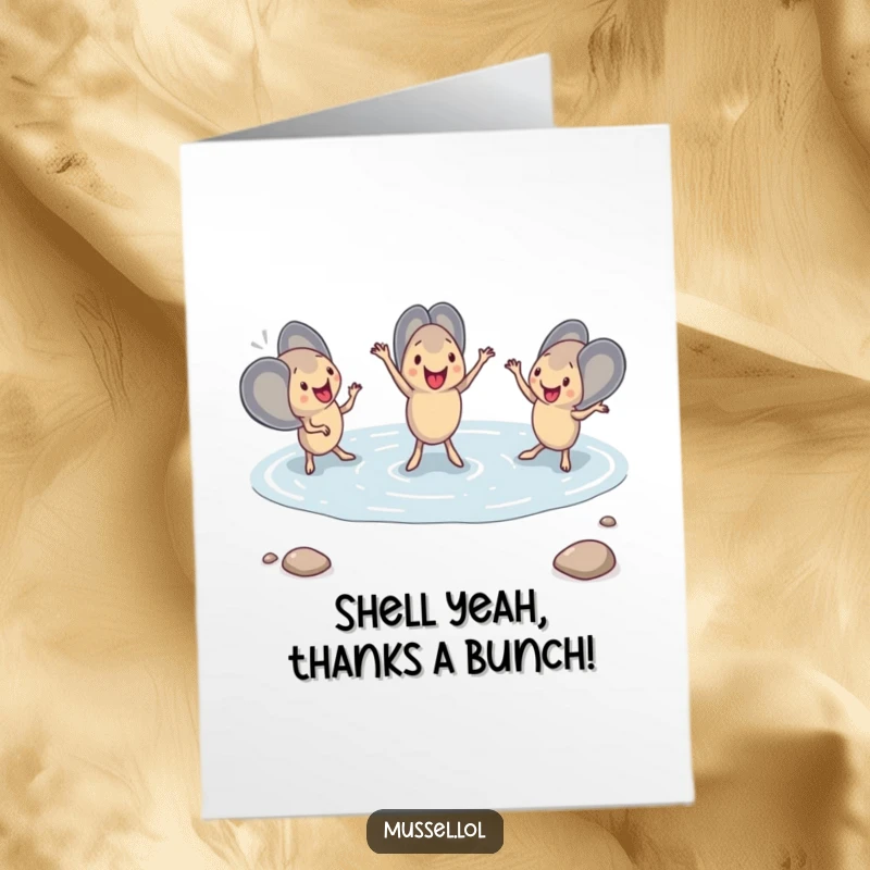 Funny Free Printable Thank You Card: A group of mussels executing a flawless synchronized dance, expressing appreciation.
