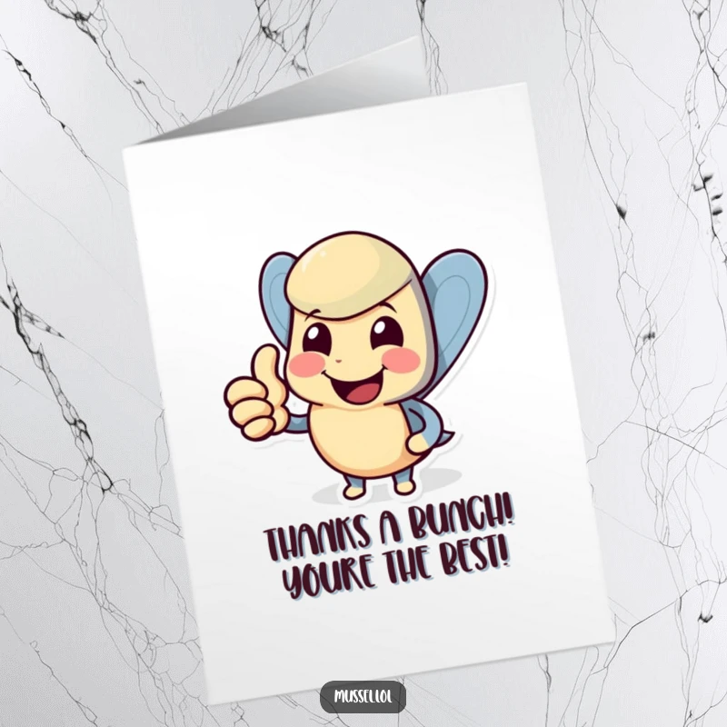 Funny Free Printable Thank You Card: Cheerful Mussel Character Giving a Thumbs Up, Expressing Gratitude