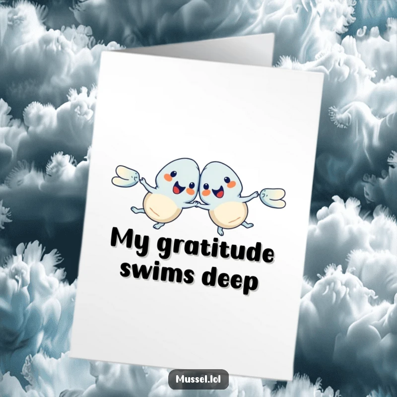 Funny Free Printable Thank You Card with two mussels in a synchronized swimming pose, expressing heartfelt thanks.