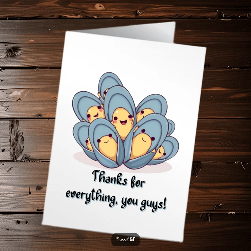 Funny Free Printable Thank You Card: Mussels Waving Happily with Tiny Hands, Expressing Gratitude