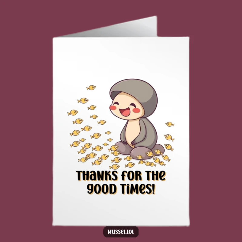 Free Printable Thank You Card: Happy Mussel, Funny Fish, Grateful Downloadable Gift