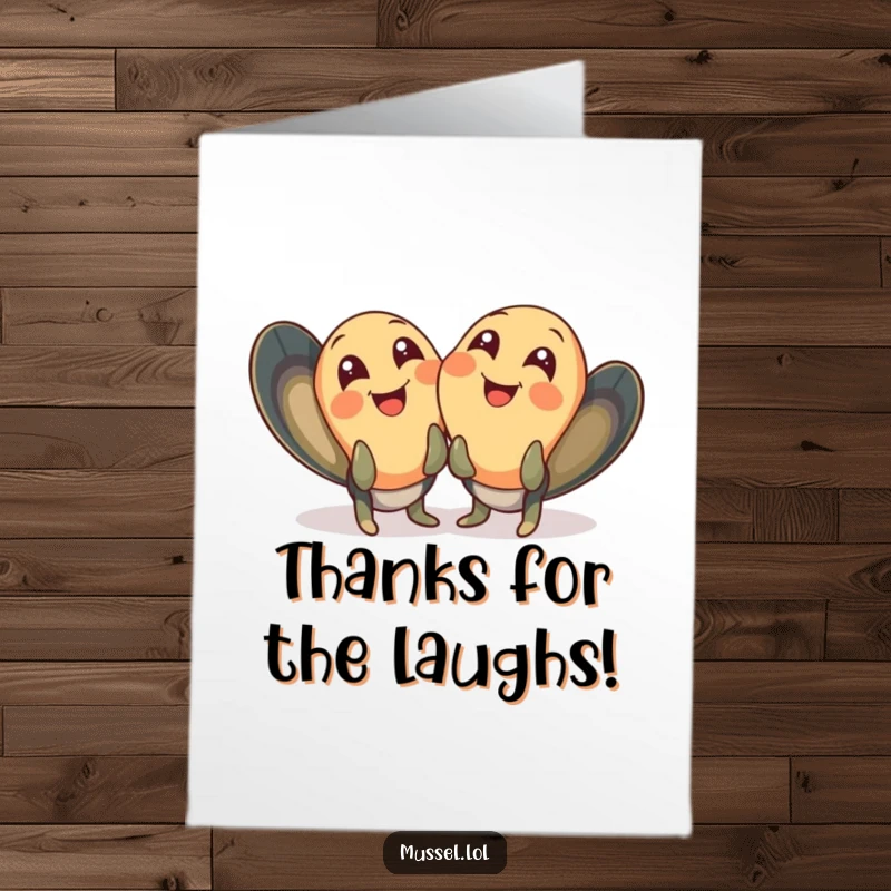 Funny Free Printable Thank You Card: Two Mussels Giggling with Wide Joyful Eyes, Expressing Thanks