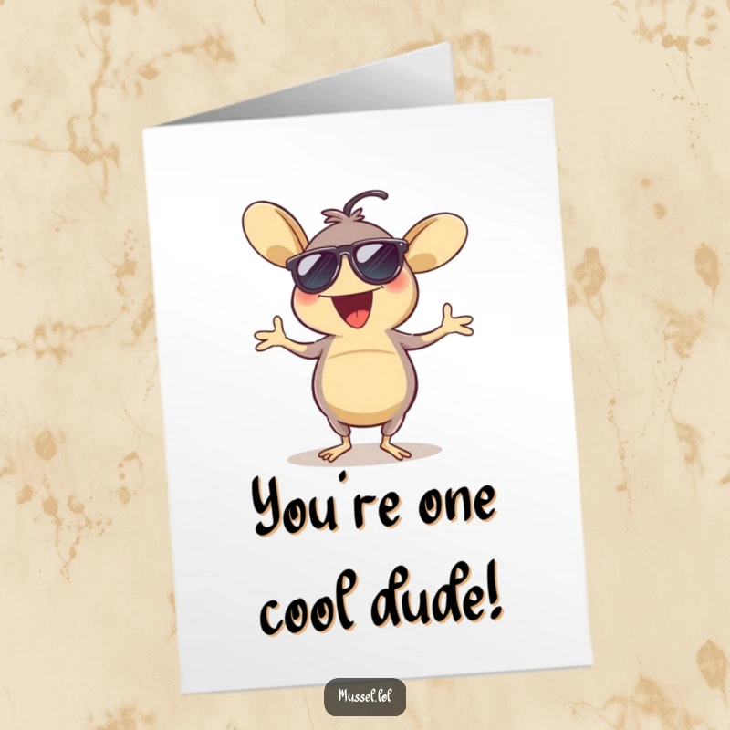 Funny Free Printable Thank You Card: Excited mussel wearing sunglasses does a lively jig, expressing thanks with pure joy and cool moves.