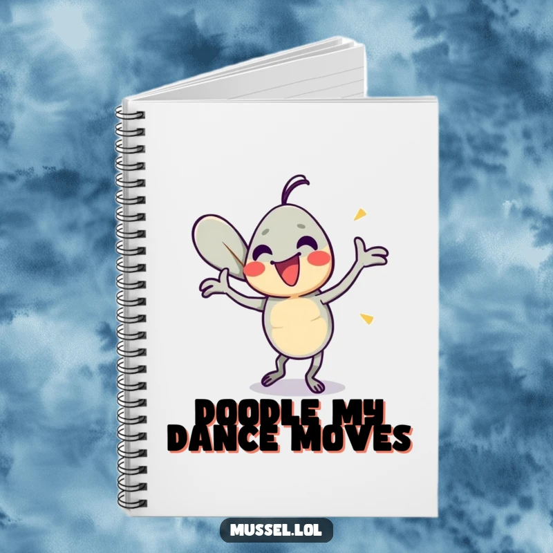 Funny Mussel Dance Notebook: A mussel character energetically dancing with its shells, ideal for humorous note-taking and journaling.
