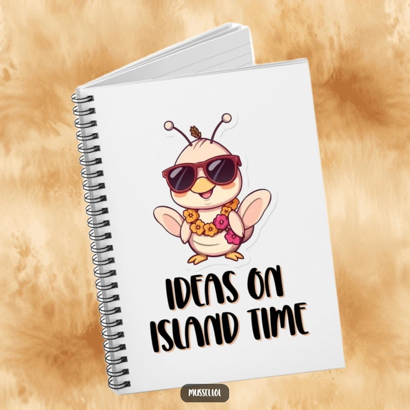 Funny Kawaii Mussel Notebook: Features a mussel character looking cool in sunglasses and a lei, perfect for writing down relaxed thoughts and plans.