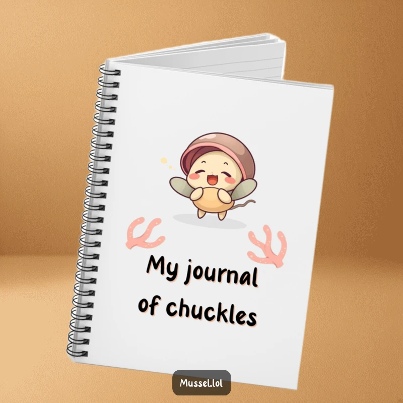 Funny notebook with a mussel character giggling while tickled by a sea anemone, perfect for jotting down funny thoughts, a funny gift.