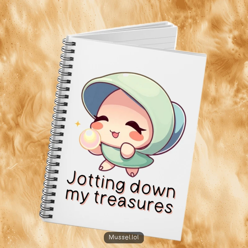Funny Mussel Pearl Wink Notebook: A lined notebook featuring a mussel character winking and offering a shimmering pearl, ideal for notes and sketches.