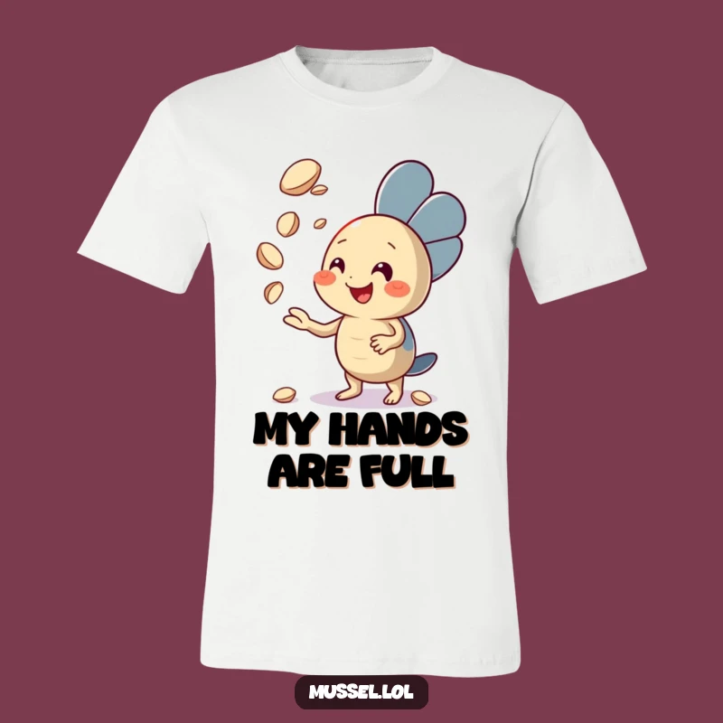 Funny Juggling Mussel Tee: Enthusiastic Character Shirt for Performers!