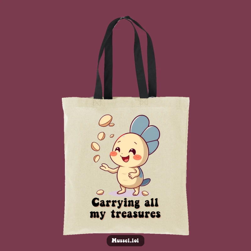 Funny Juggling Mussel Tote Bag: Enthusiastic Character Accessory!
