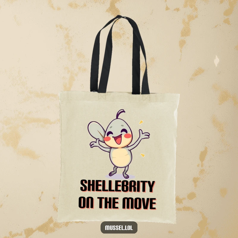 Funny Mussel Dance Tote Bag: A mussel character performing a silly, energetic dance with its shells, a humorous accessory.