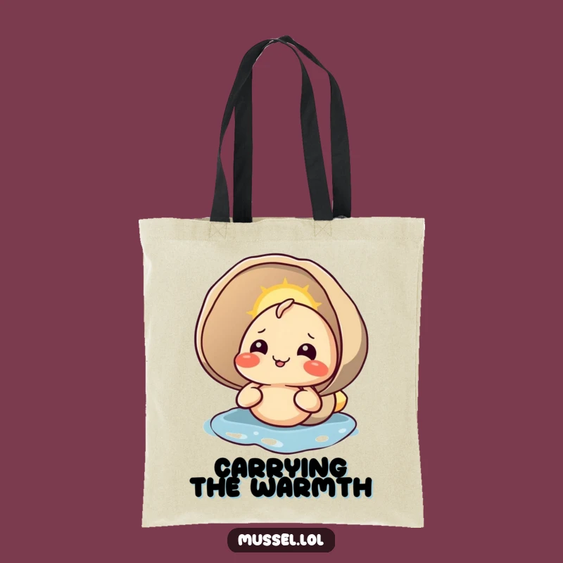 Funny Mussel Tote Bag: Sunbathing Shell Shopping Bag